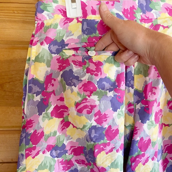 Vintage floral multicolor pleated 80s 90s shorts Bermuda retro mom high waisted - Picture 2 of 9